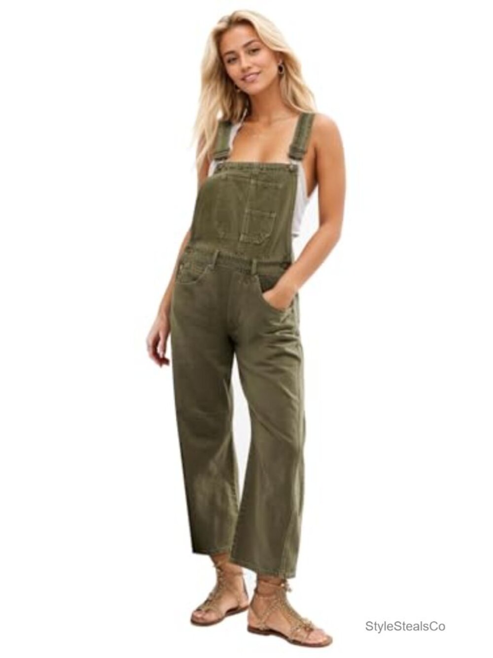 Women's Denim Overall Casual Straight Wide Leg Bib Jeans Adjustable Straps